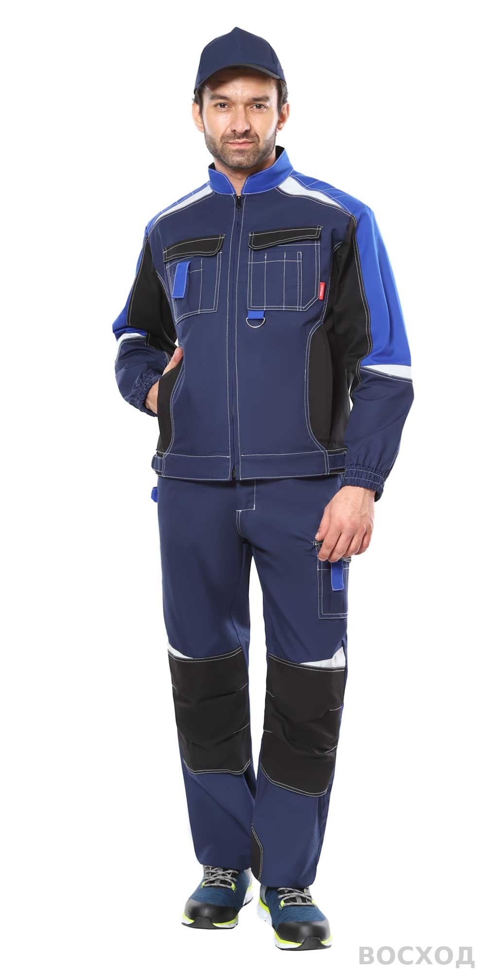 Костюм СИРИУС-ФАВОРИТ-МЕГА куртка, п/к т. с черным и васильковым, СОП