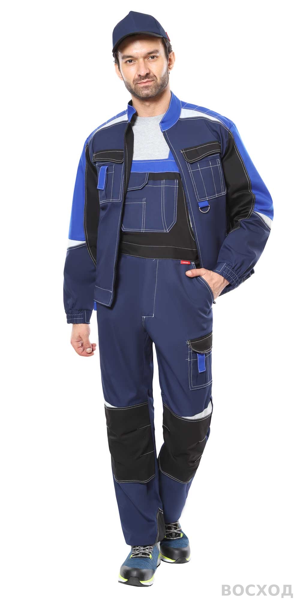 Костюм СИРИУС-ФАВОРИТ-МЕГА куртка, п/к т. с черным и васильковым, СОП