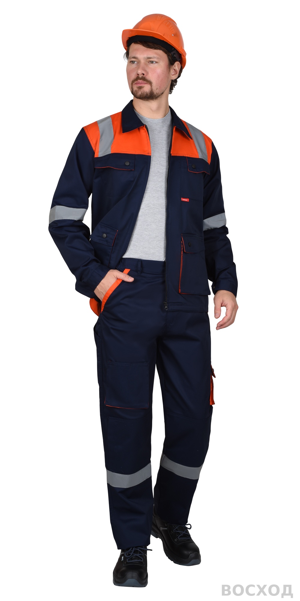 Костюм СИРИУС-БИЛДЕР куртка, брюки темно- с оранжевым