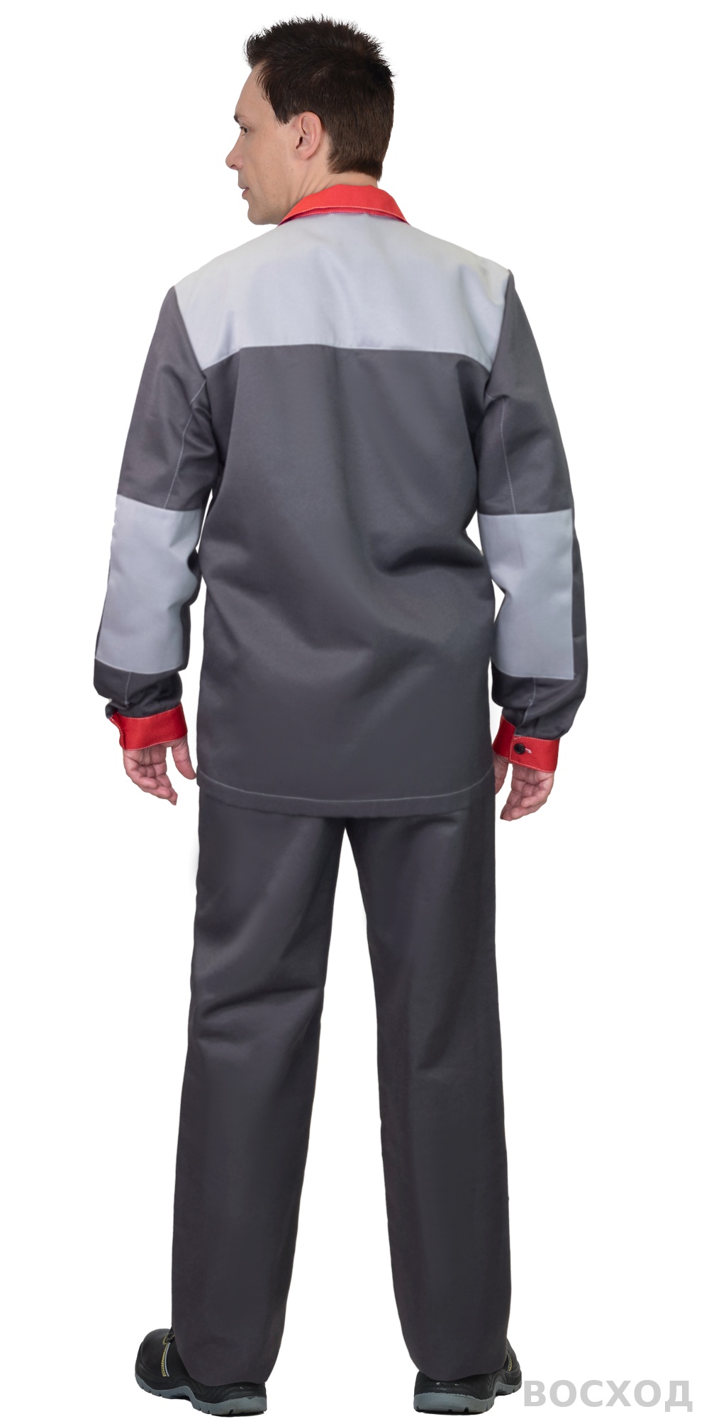 Костюм СИРИУС-АСПЕКТ куртка длин., брюки, темно- со светло-серым и красной отделкой