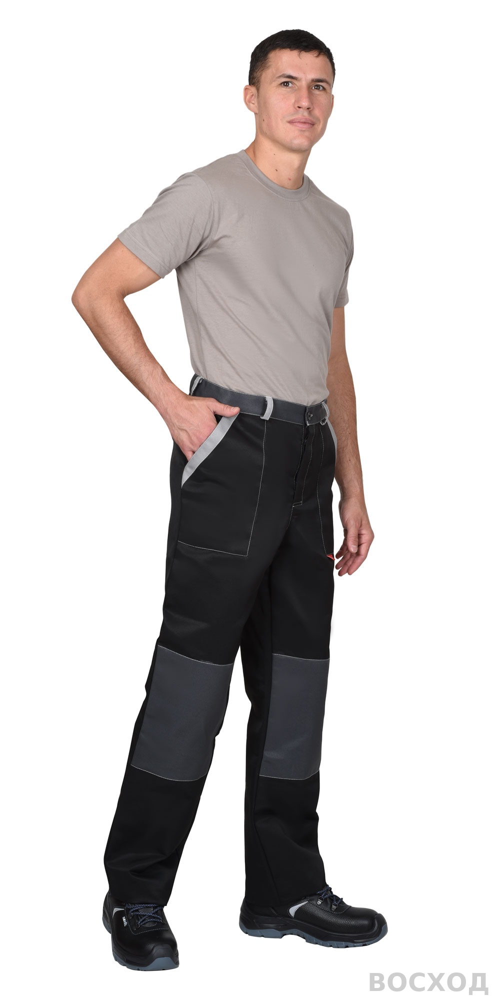 Костюм СИРИУС-АСПЕКТ куртка длин., брюки, черный с темно-серым и светло-серой отделкой