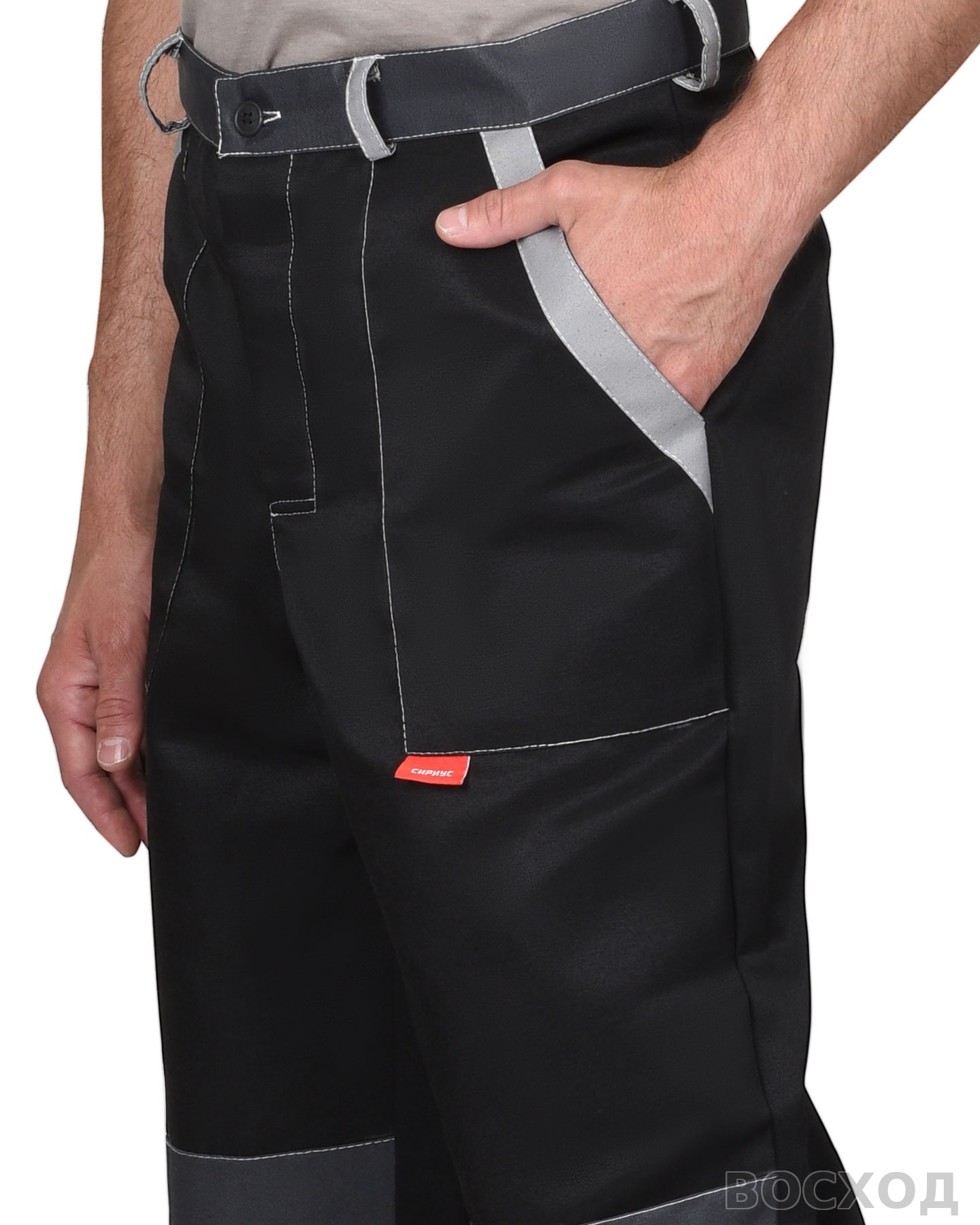 Костюм СИРИУС-АСПЕКТ куртка длин., брюки, черный с темно-серым и светло-серой отделкой