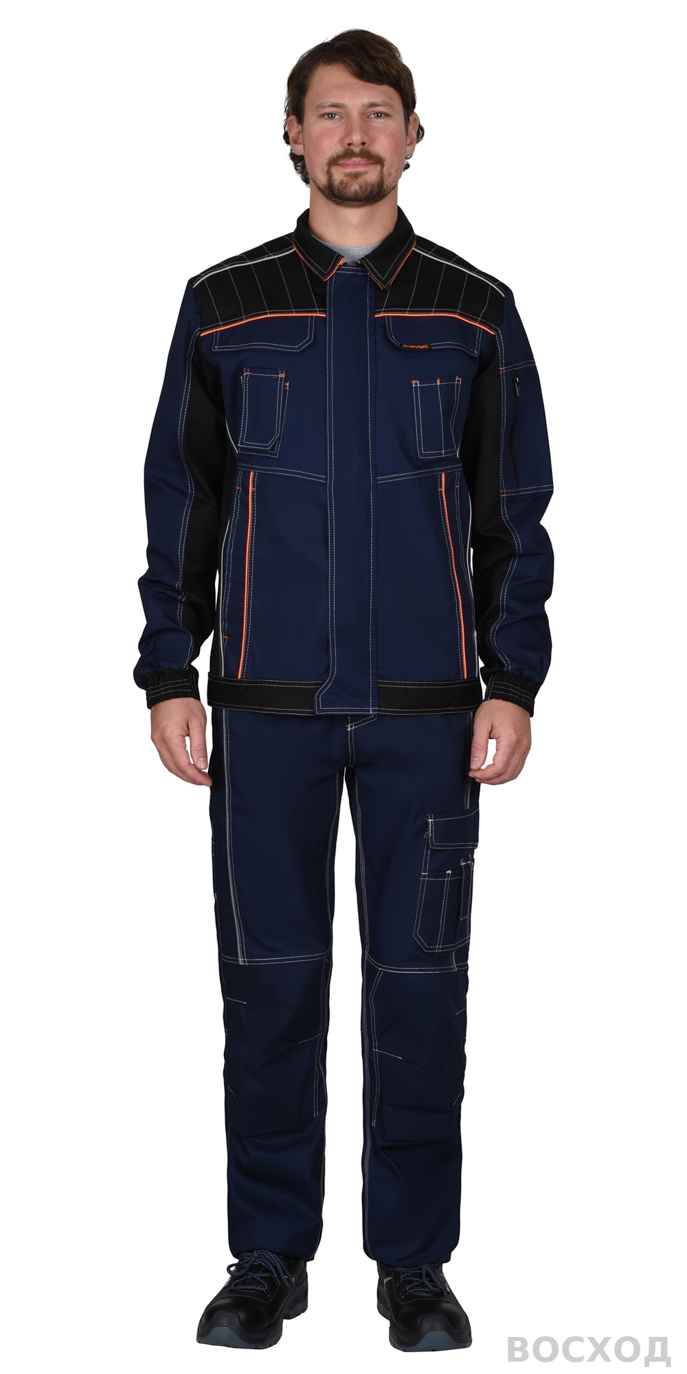 Куртка СИРИУС-ПРЕСТИЖ кор., синяя с черным и оранжевой отделкой