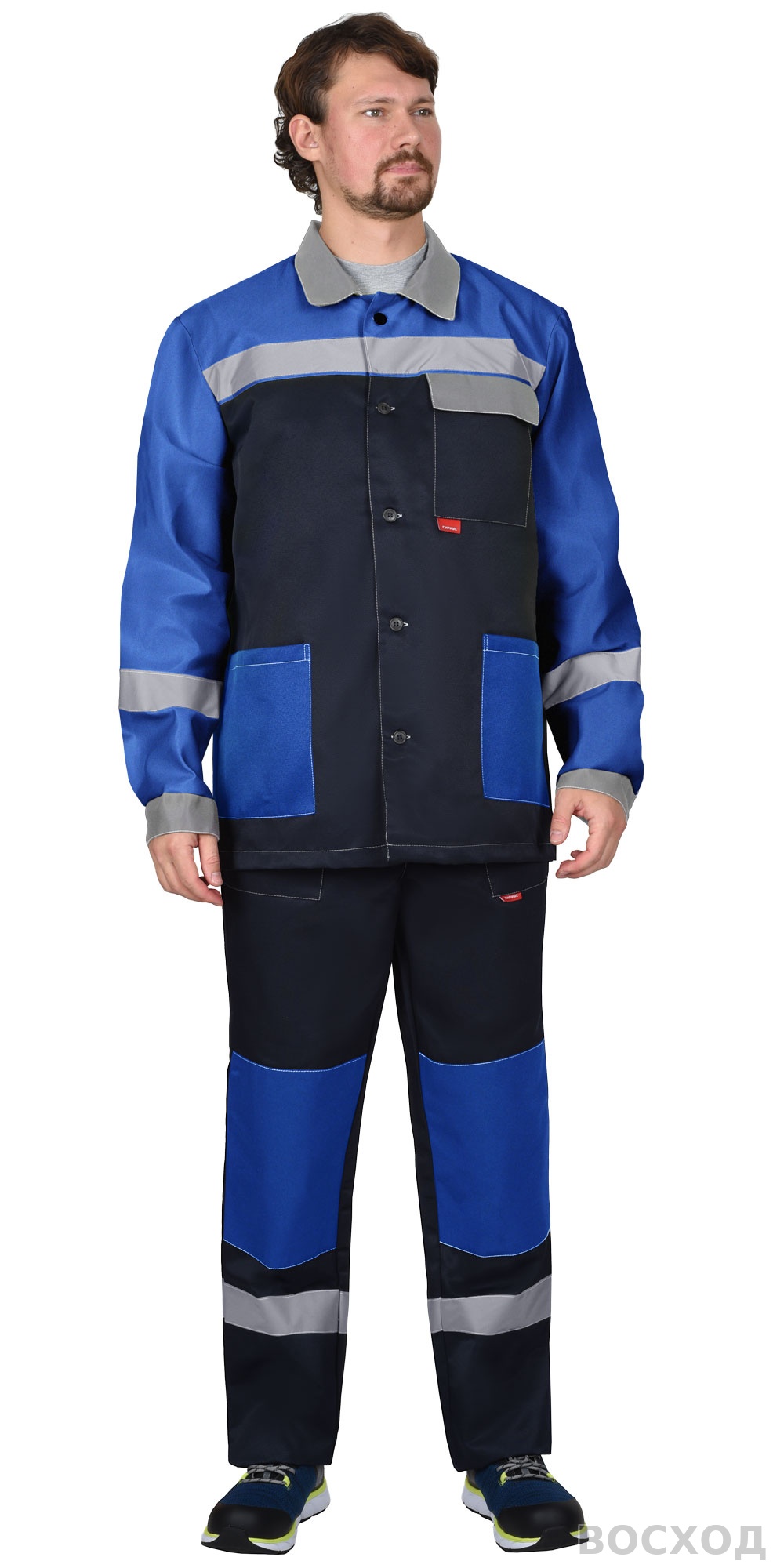 Костюм СИРИУС-ПРОФИЛЬ куртка, брюки, с васильковым со светло-серой отделкой и СОП