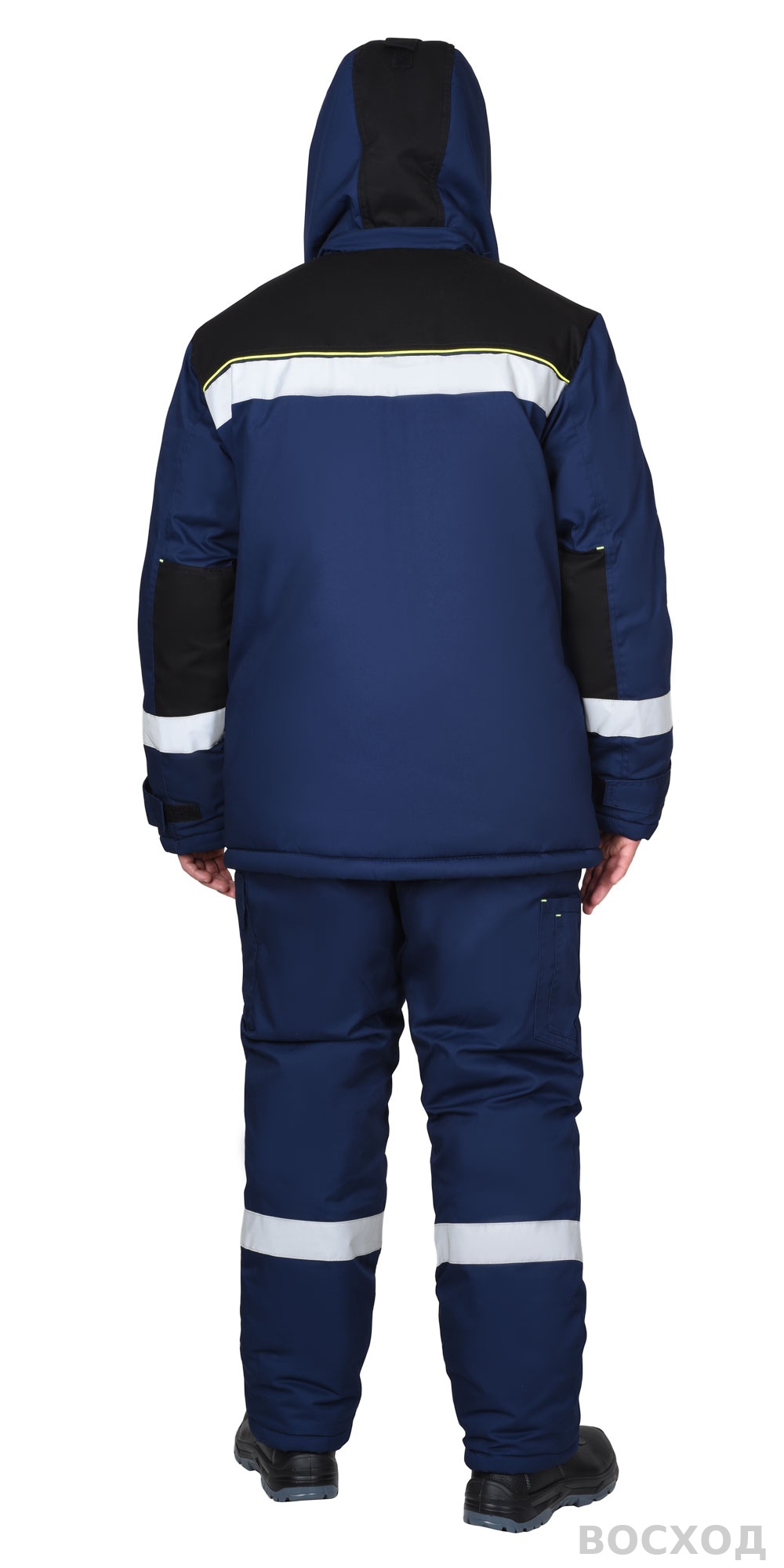 Костюм СИРИУС-БОСТОН-РОСС зимний, куртка длинная, п/к, с васильковым, чёрной отделкой и СОП