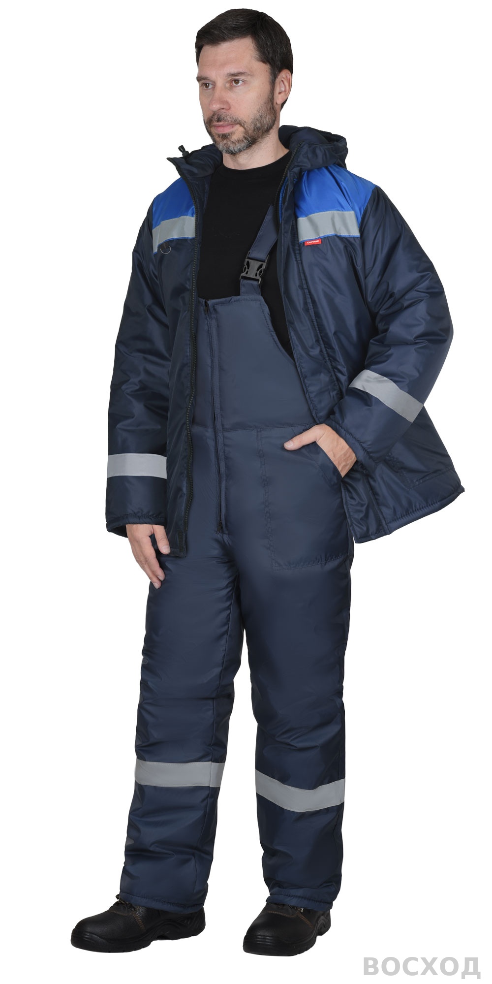 Костюм СИРИУС-РОСТ-НОРД-2 зимний, куртка, полукомбинезон, темно- с васильковым и СОП