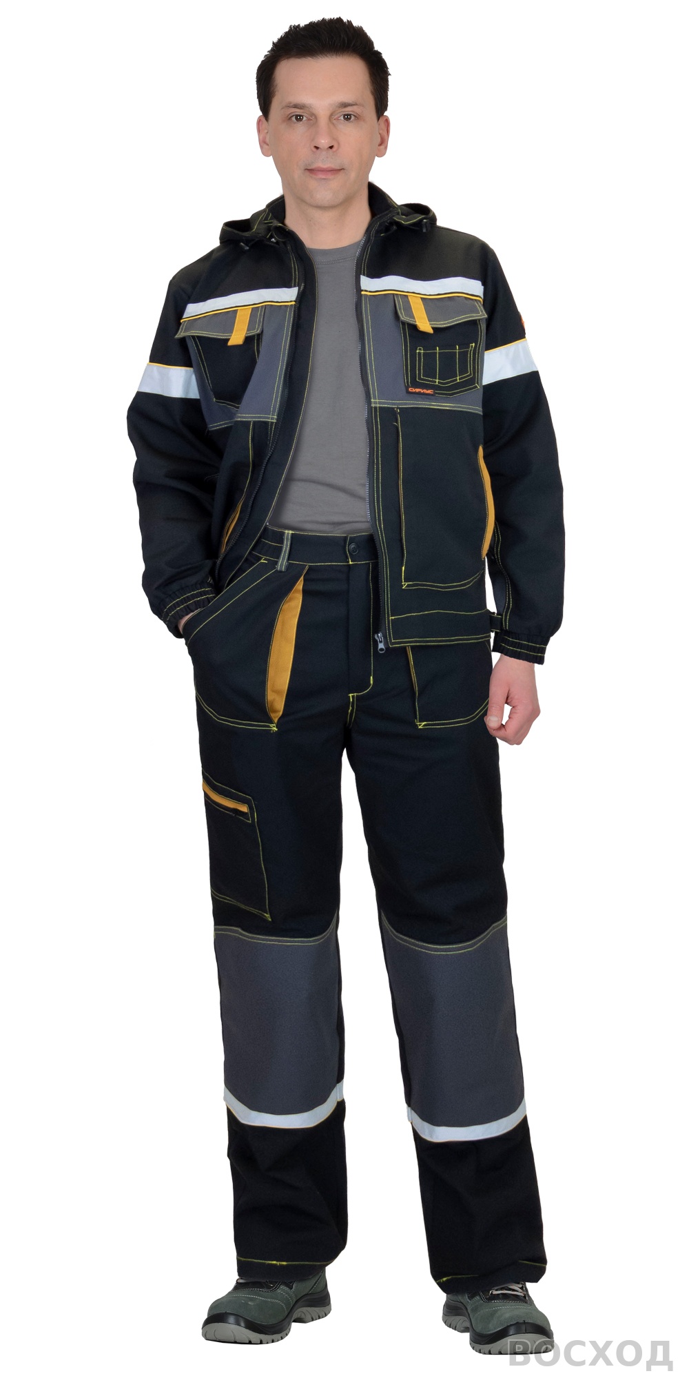 Костюм СИРИУС-РОДОС куртка, брюки, черный с темно-серым