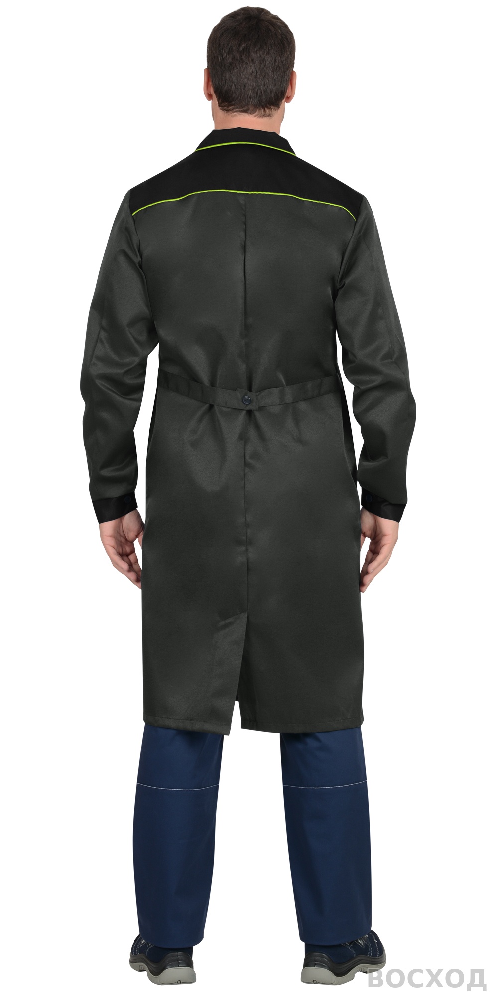 Халат СИРИУС-ТЕХНИК мужской, с черным и лимонной отделкой