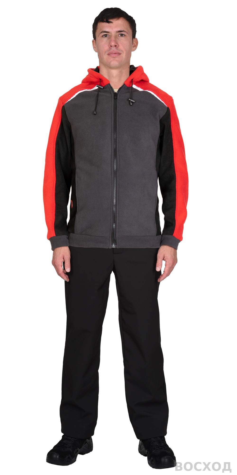 Куртка флисовая серая с красным, черным и СОП (ФАВОРИТ-МЕГА)