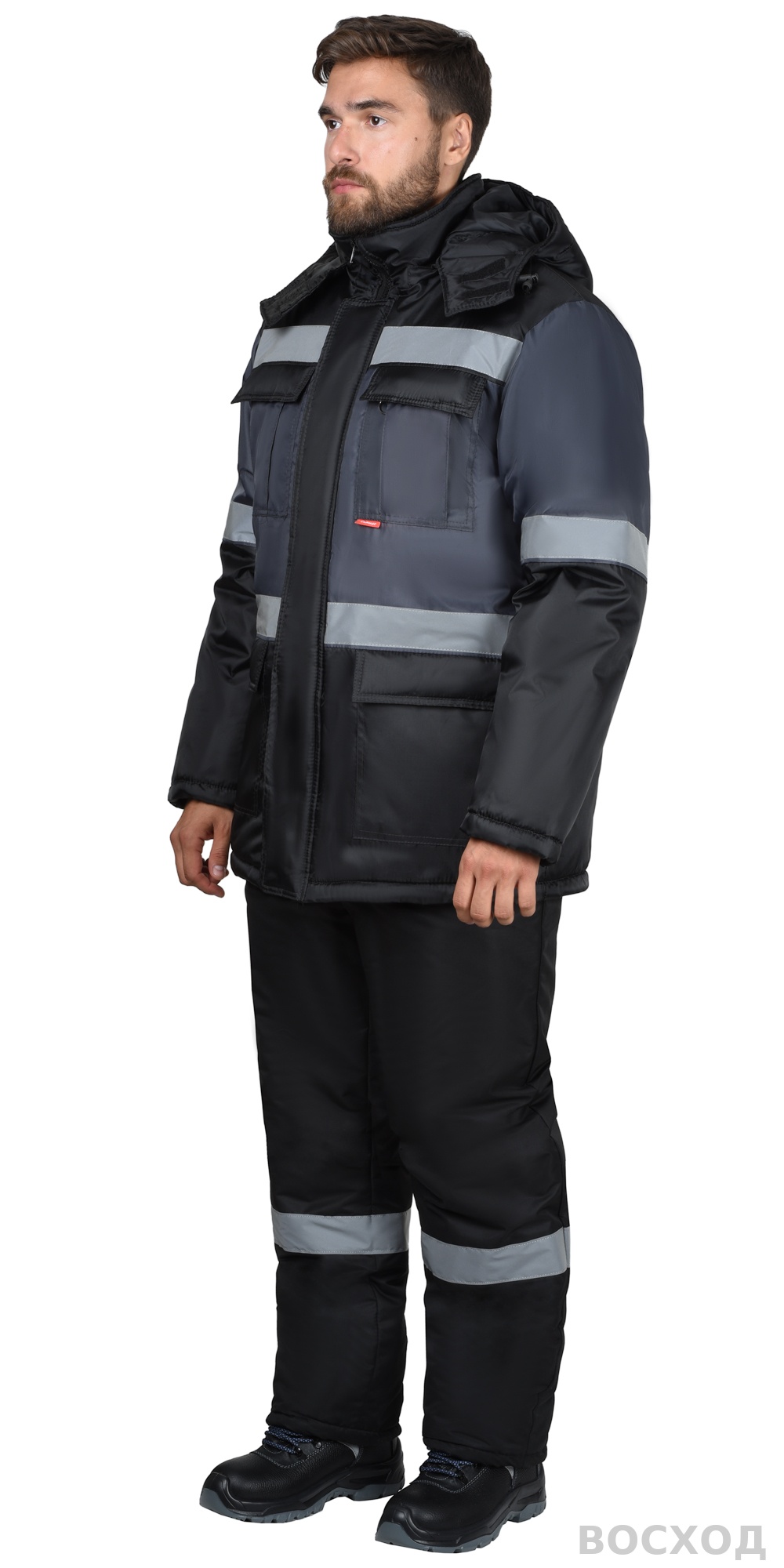 Костюм СИРИУС-ТЕРМИНАЛ зимний, куртка, брюки черный с темно-серым и СОП