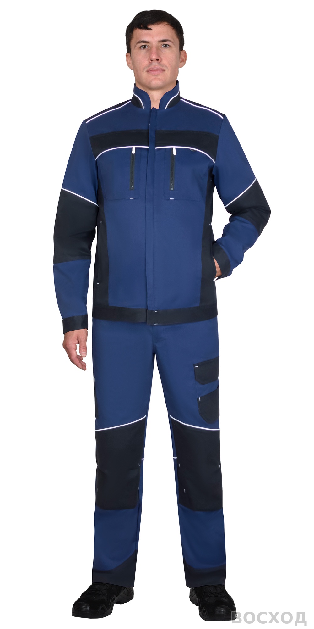 Костюм СИРИУС-АРКТИК куртка, брюки, синий с черным, тк. мех. стрейч - изображение 2