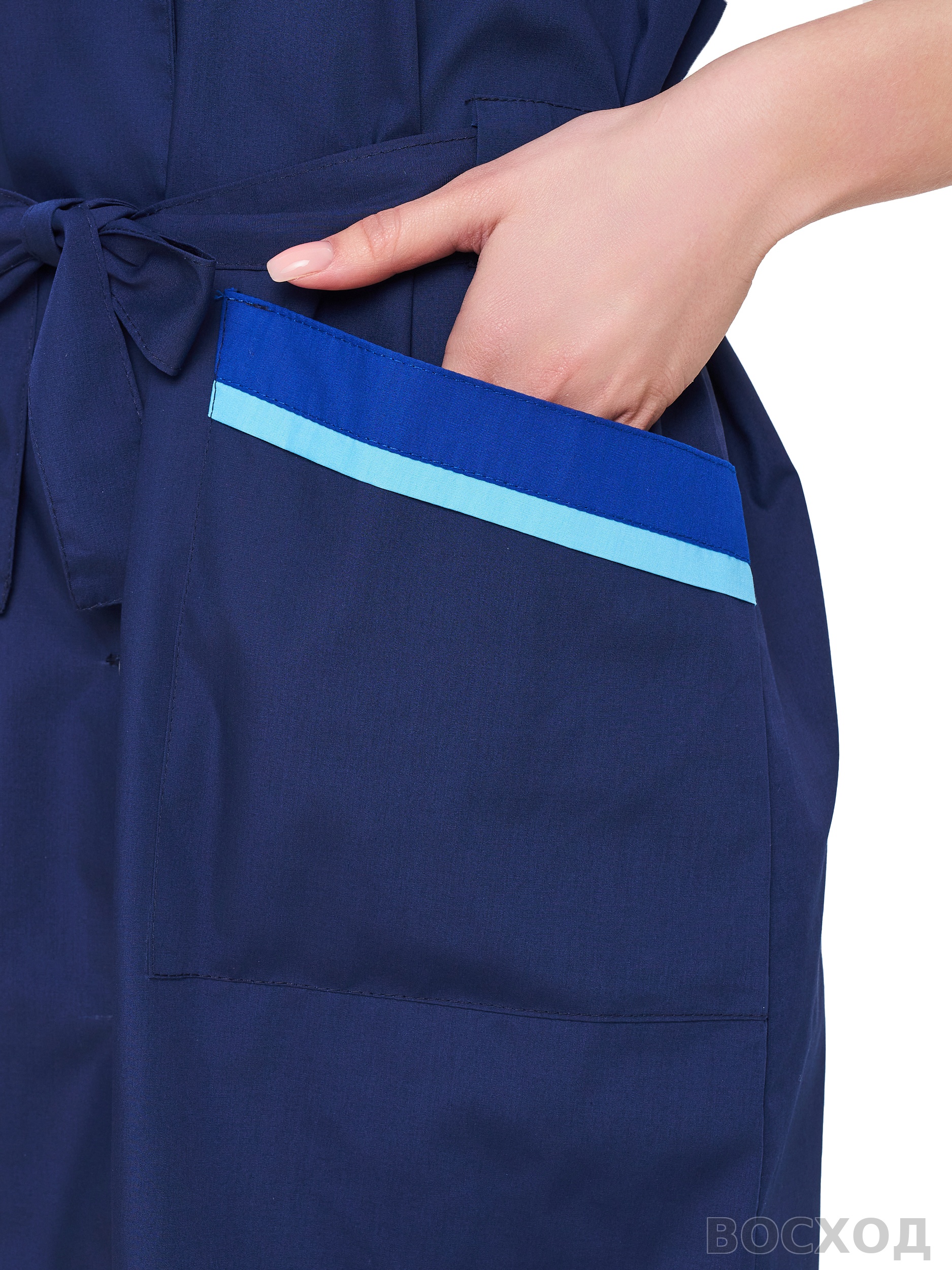 Халат женский "Прибой" т.синий/васильковый/голубой - изображение 3