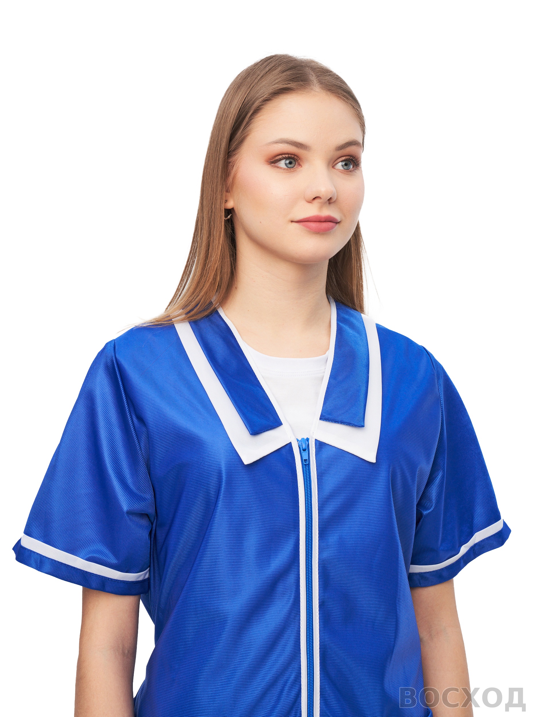 Халат женский нейлоновый (кор. рукав) васильковый - изображение 3