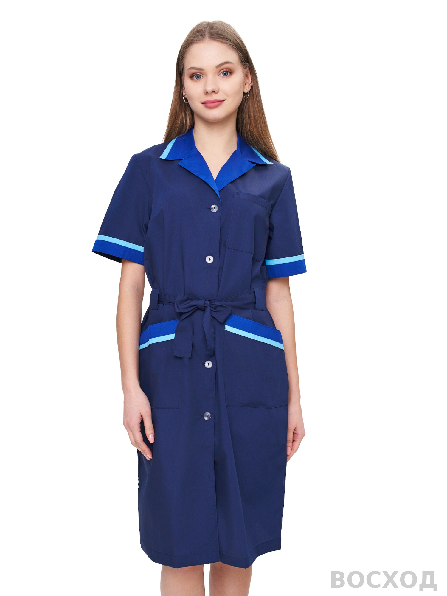 Халат женский "Прибой" т.синий/васильковый/голубой