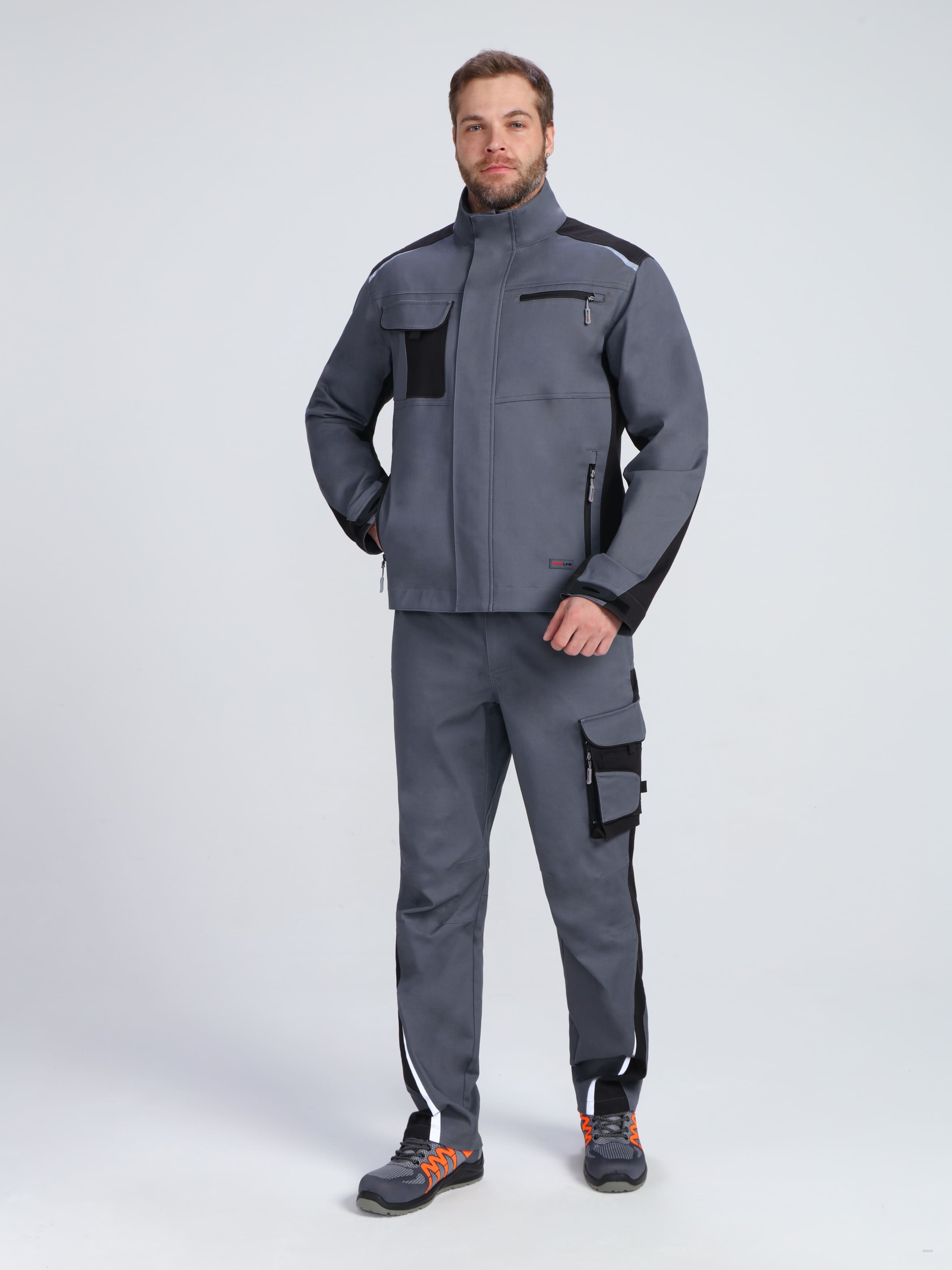 Костюм ProfLineLeader-1 (тк.Хлопок/Спандекс,260) брюки, серый/черный