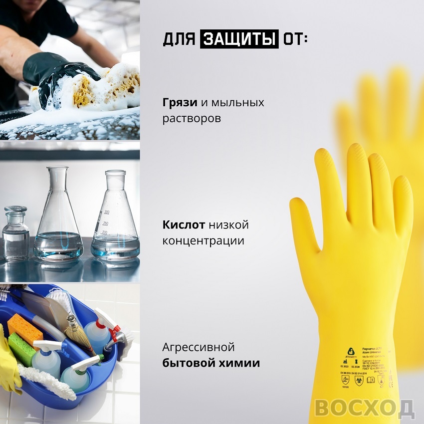 Перчатки латексные для защиты от химических воздействий JL711 Atom Universal Jeta Safety - изображение 2