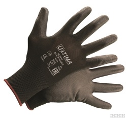 Перчатки BLACK TOUCH нейлоновые с полиуретановым покрытием, черные ULT615 (кор240 пары/ уп12 пар)