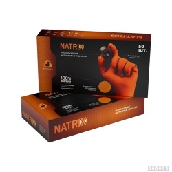 Перчатки нитриловые ультрапрочные с текстурой JSN50 NATRIX Jeta Safety (упаковка 25 пар), оранжевые