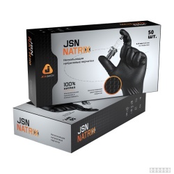 Перчатки нитриловые ультрапрочные с текстурой JSN50 NATRIX Jeta Safety (упаковка 25 пар), черные