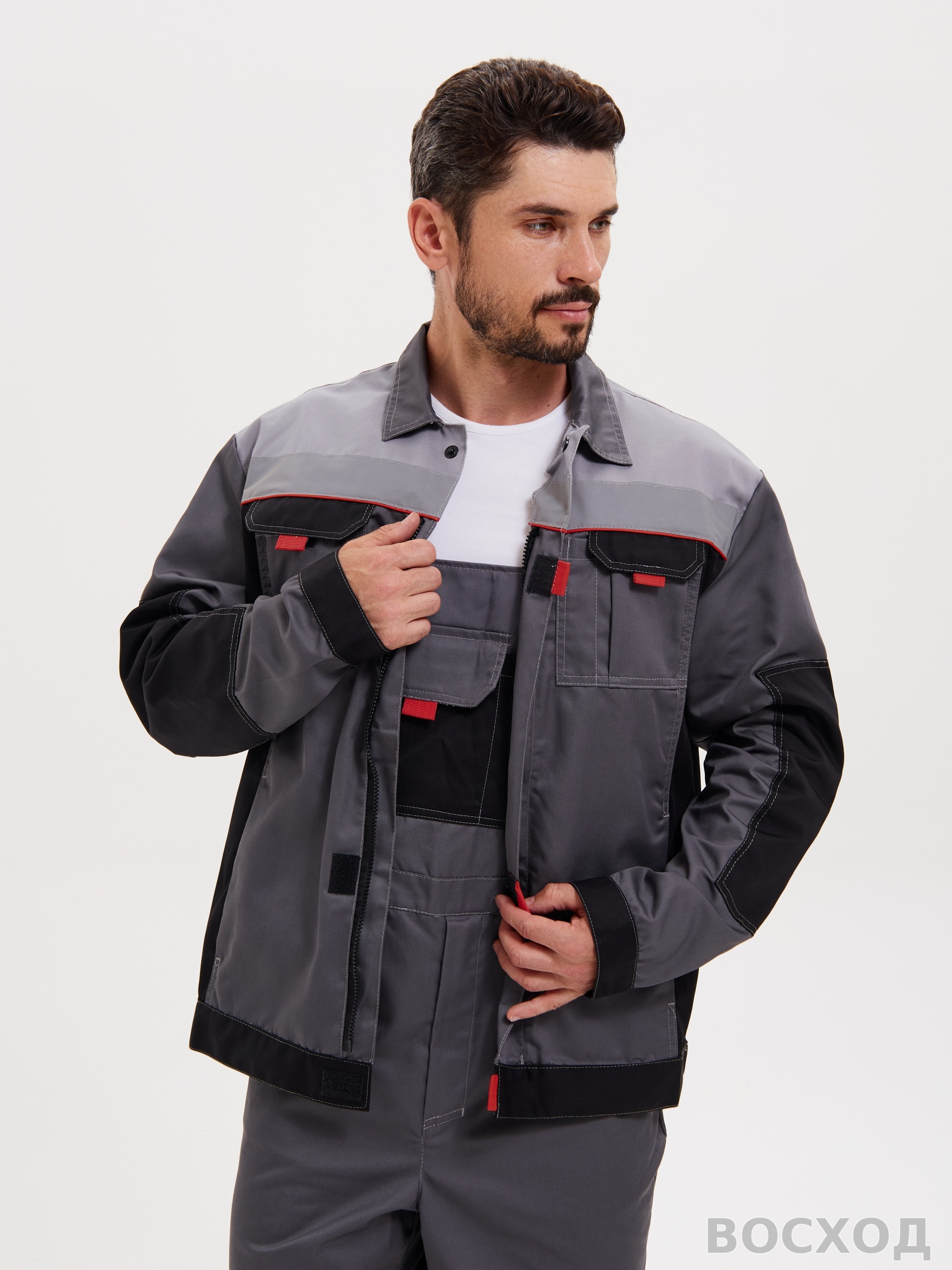 Костюм "Модуль", куртка+п/к, цв. т.серый/черн/св.серый р.48-50/170-176 - изображение 6